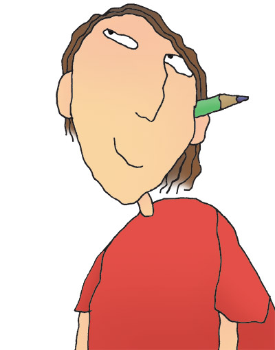 Illustration of student with pen in ear