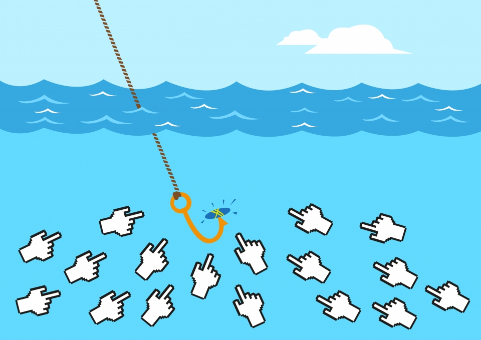 Lessons for Combatting Fake News Computer Hand Icons are like Fish gathering to Click a Bait