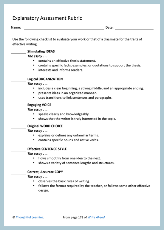 Explanatory Writing Rubric