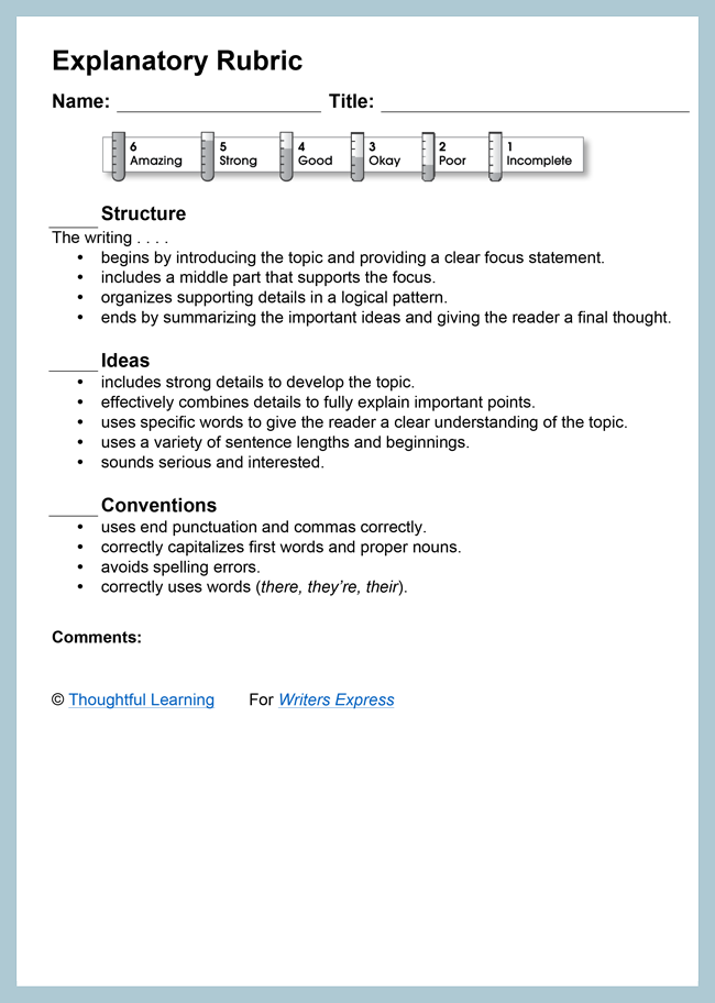 Explanatory Writing Rubric