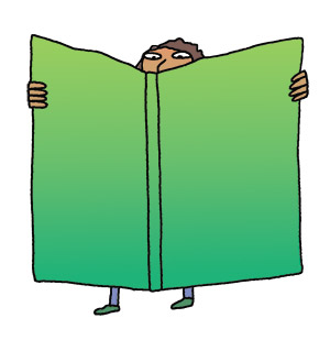 Using Shared Inquiry: Asking Questions About Fiction Illustration of boy reading giant book
