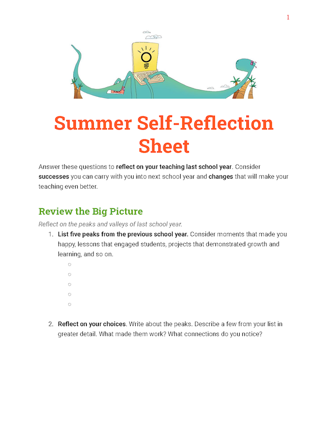 Summer Self-Reflection Sheet