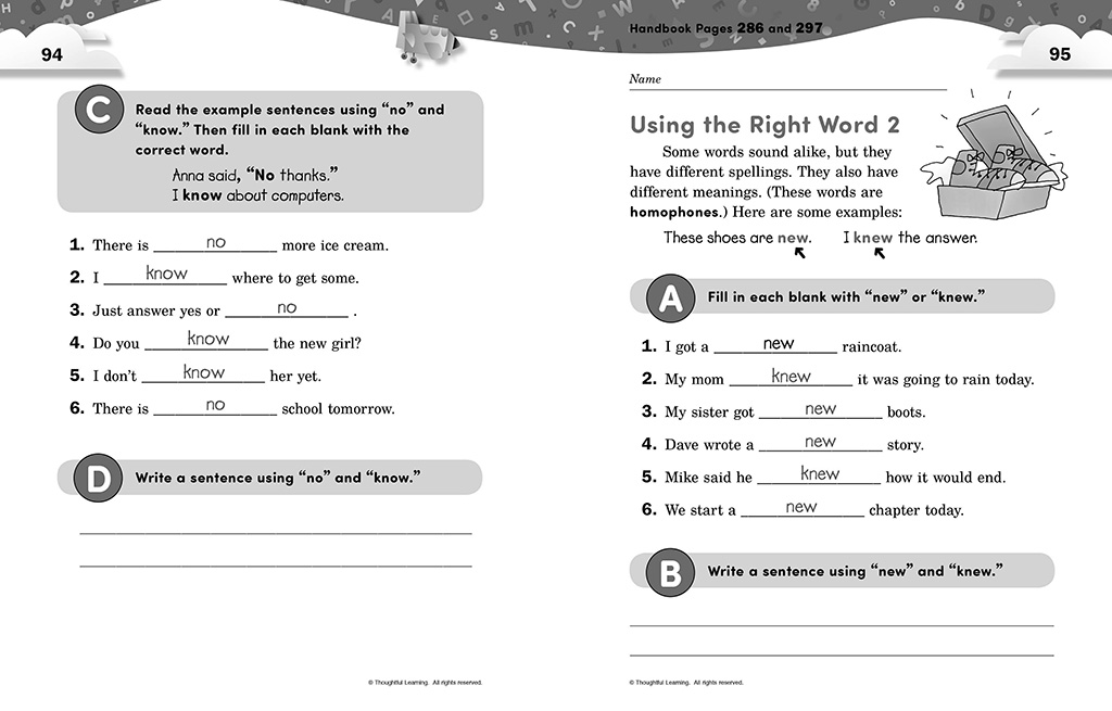 Write Away SkillsBook Teacher's Edition pages 94 and 95