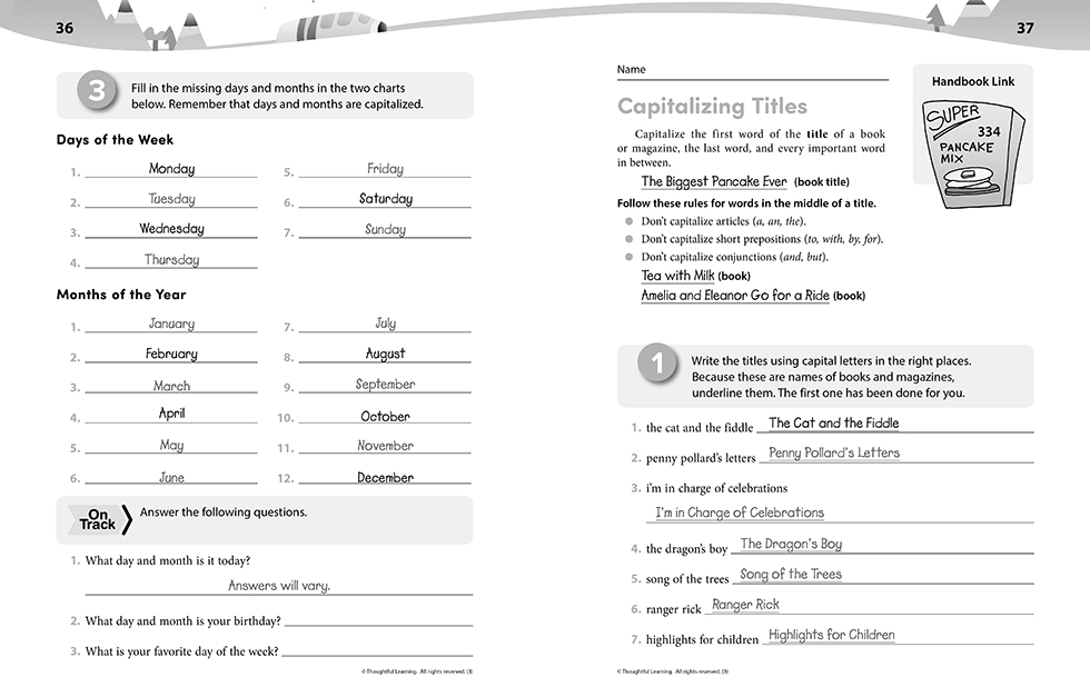 Write on Track SkillsBook Teacher's Edition pages 36 and 37