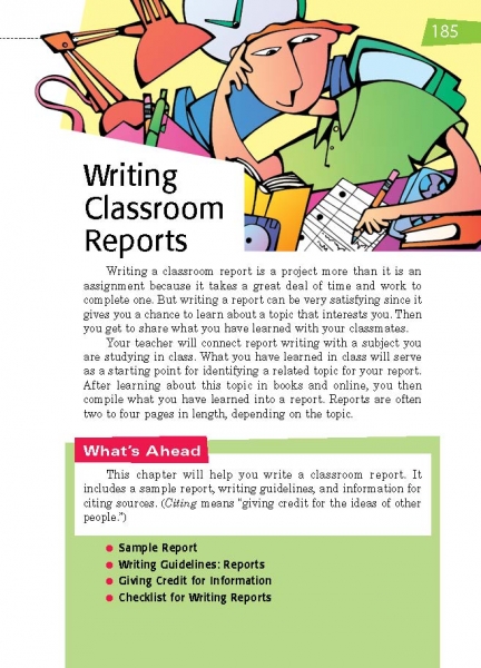 writing children's school reports examples