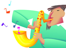 playing saxophone